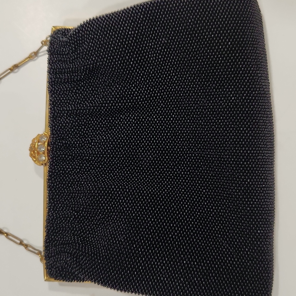 Vintage French Hand Beaded Made in France Black & Gold Purse - Picture 5 of 12
